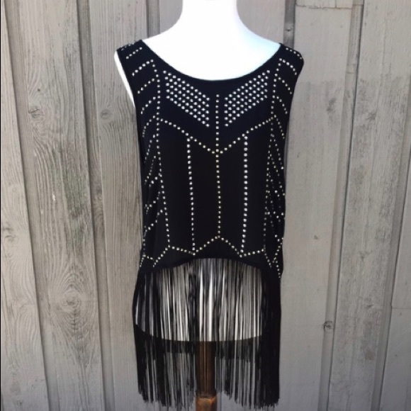 SOLD H&M Sleeveless Black Fringe Bedazzled Top - Picture 7 of 8
